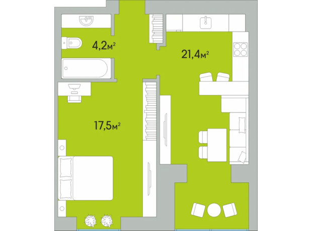 ЖК Green Estate: планировка 1-комнатной квартиры 49.7 м²