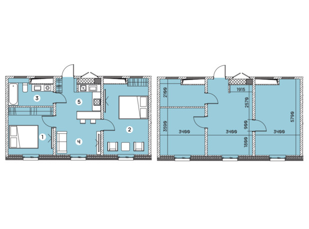 ЖК Smart: планировка 3-комнатной квартиры 55.76 м²