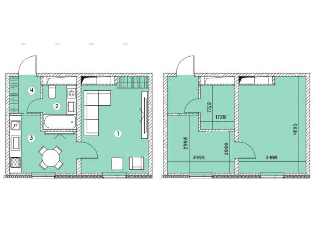 ЖК Smart: планування 1-кімнатної квартири 31.05 м²