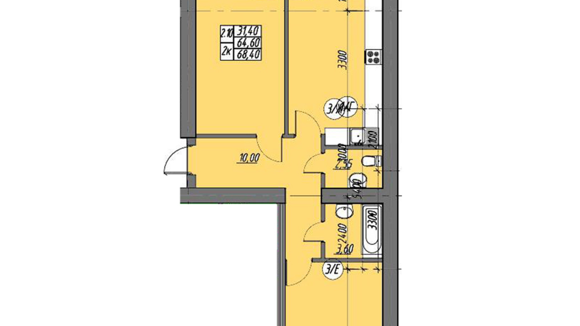 Планування 2-кімнатної квартири в ЖК на Шептицького 68.4 м², фото 549828