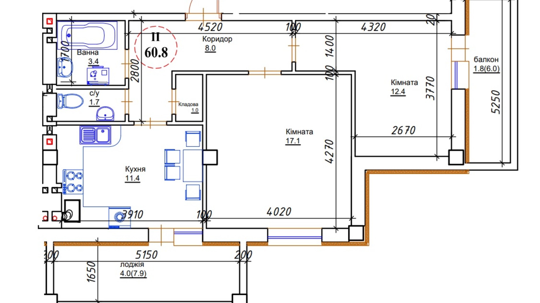 Планировка 2-комнатной квартиры в ЖК ЯнивБуд 60.8 м², фото 549853