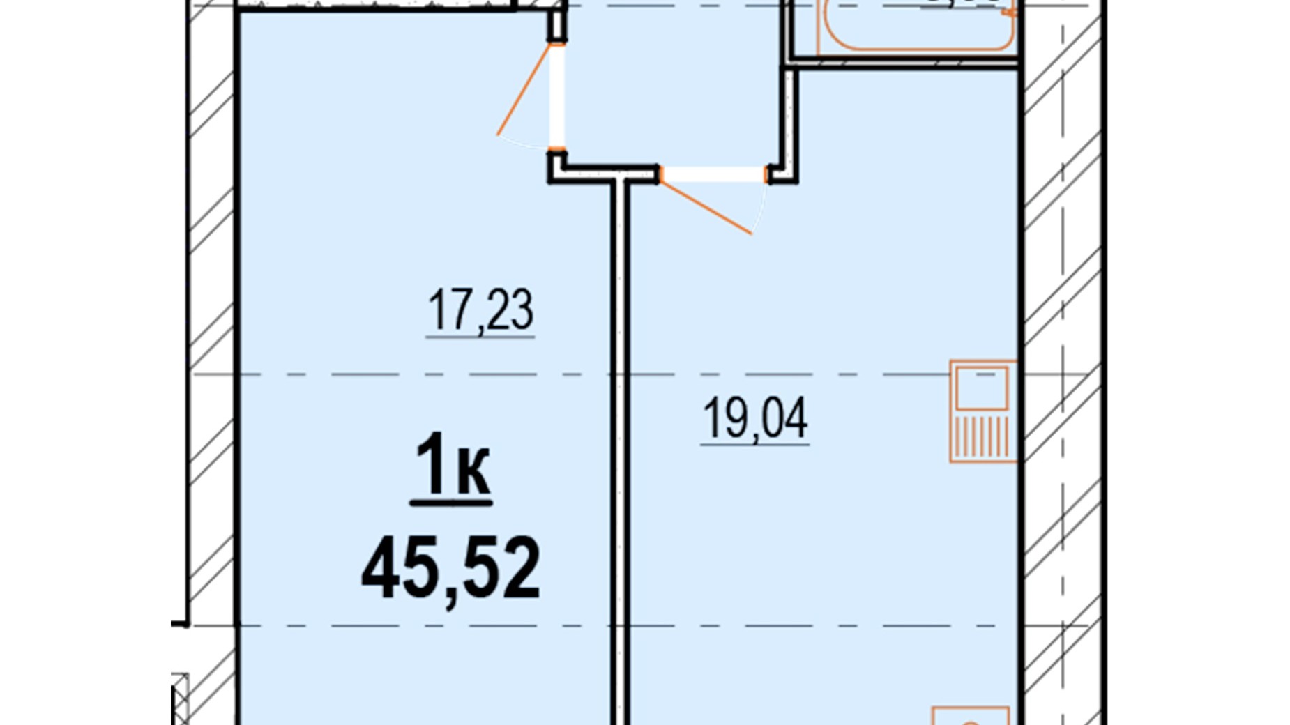 Планування 1-кімнатної квартири в ЖК Староміський 45.52 м², фото 549870