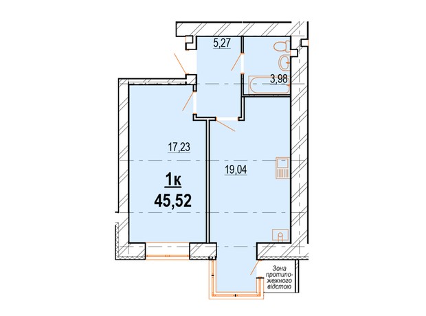 ЖК Староміський: планування 1-кімнатної квартири 45.52 м²