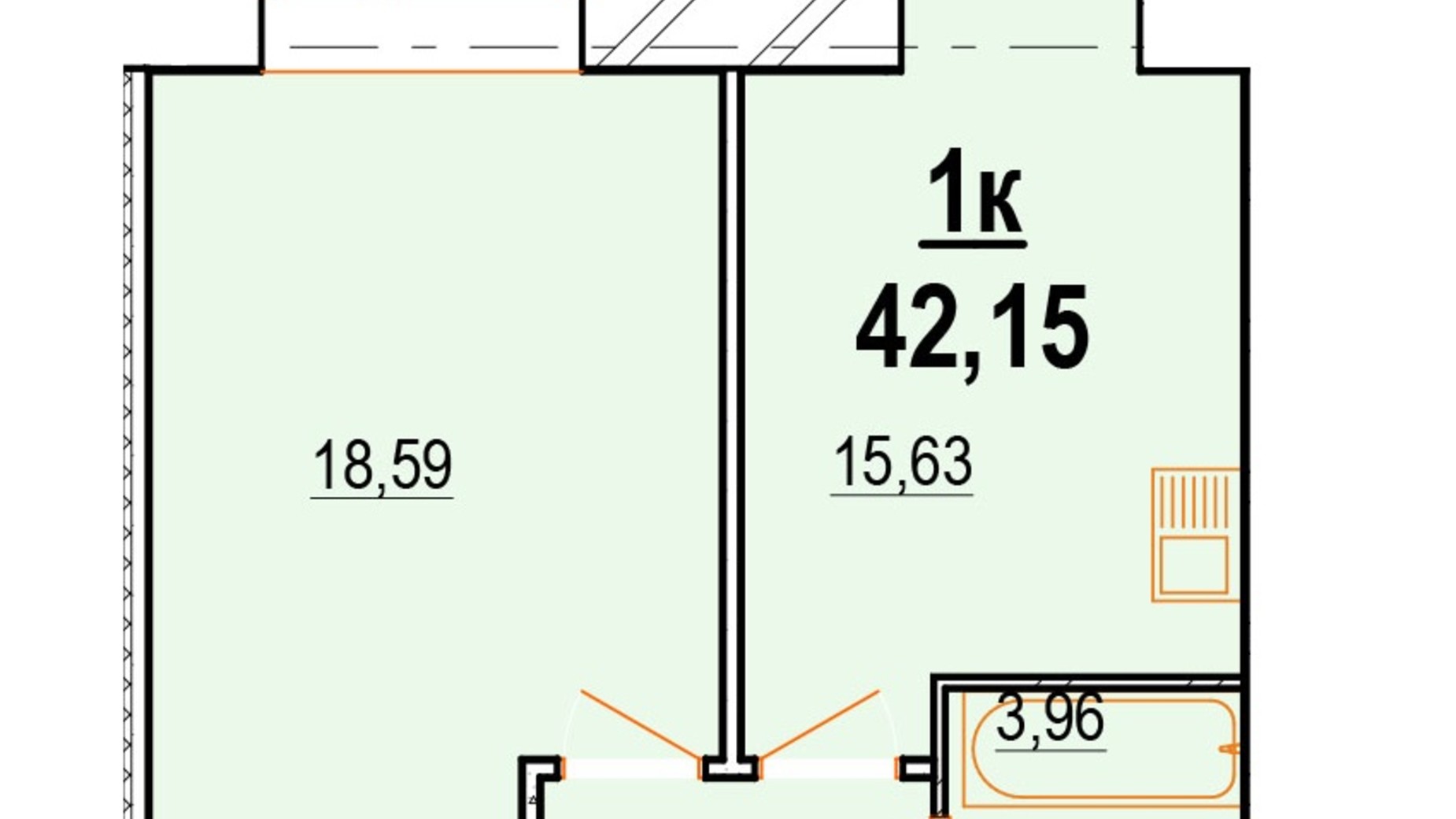 Планування 1-кімнатної квартири в ЖК Староміський 41.72 м², фото 549875