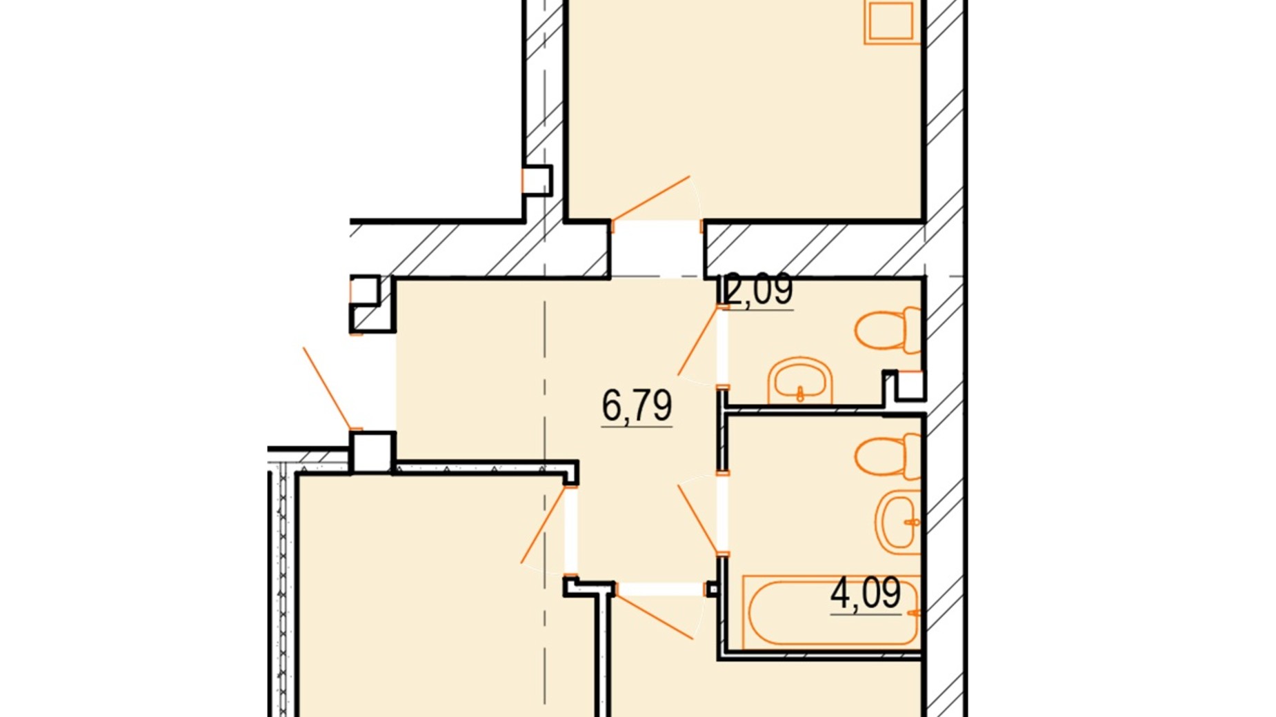 Планування 2-кімнатної квартири в ЖК Староміський 69.64 м², фото 549879