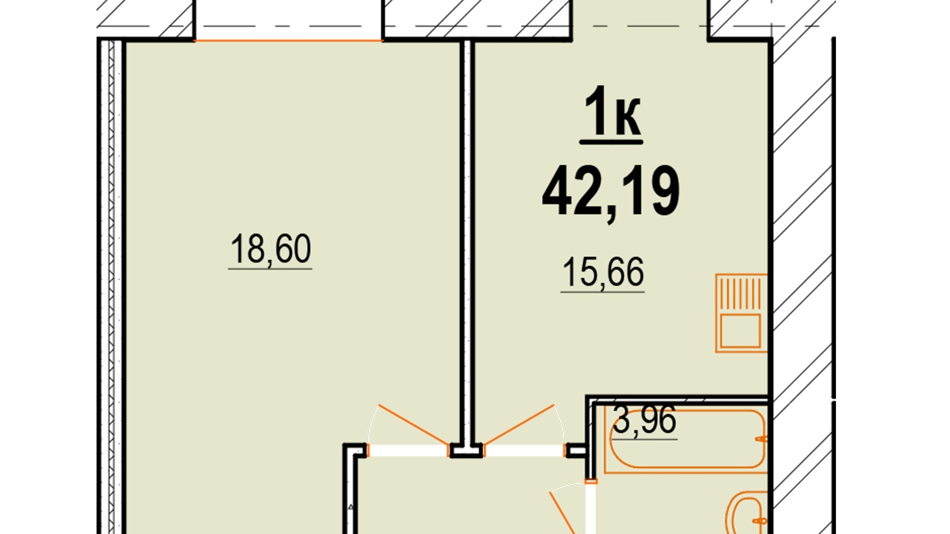 Планування 1-кімнатної квартири в ЖК Староміський 42.19 м², фото 549880