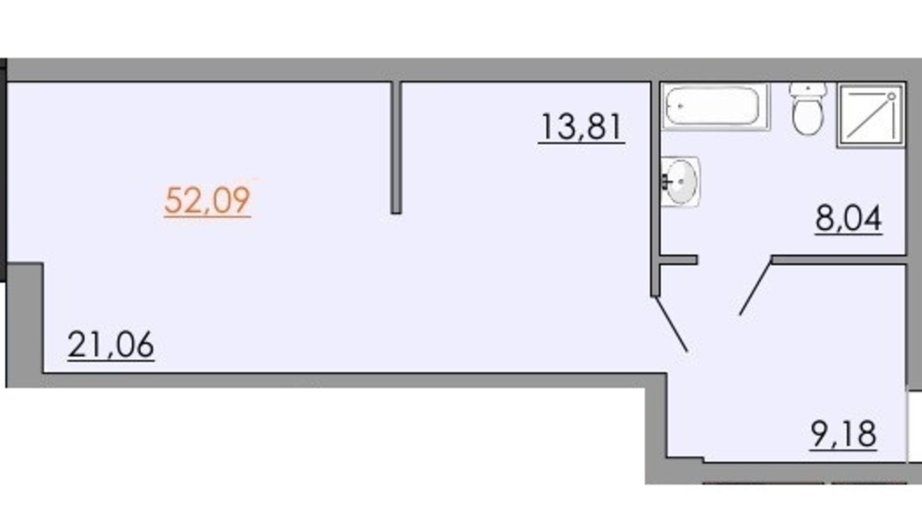 Планировка смарт квартиры в ЖК Европейский квартал 52.09 м², фото 550068