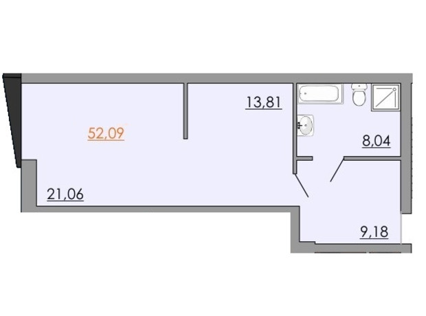 ЖК Європейський квартал: планування 1-кімнатної квартири 52.09 м²