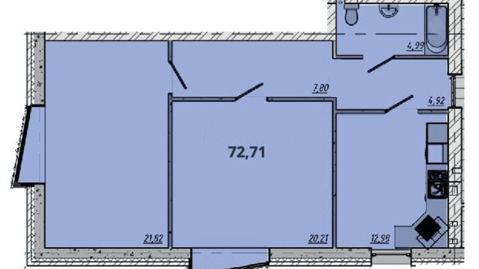 Планування 2-кімнатної квартири в ЖК Європейський квартал 72.71 м², фото 550075