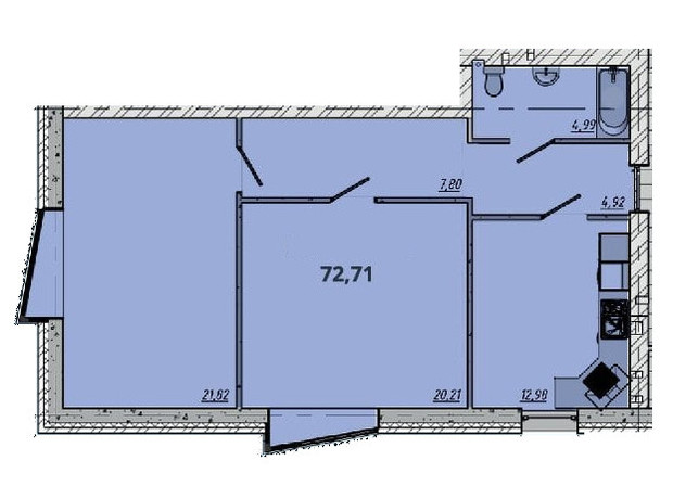 ЖК Європейський квартал: планування 2-кімнатної квартири 72.71 м²