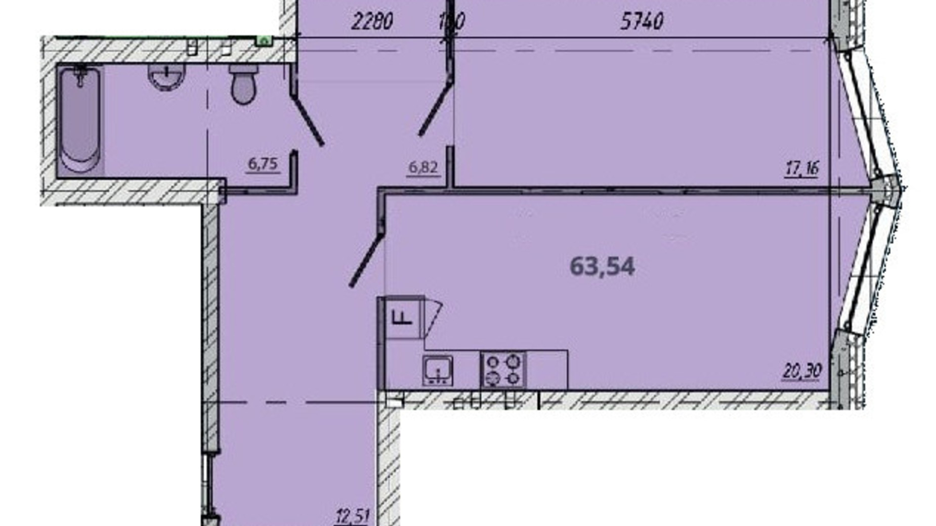 Планування 2-кімнатної квартири в ЖК Європейський квартал 63.54 м², фото 550077