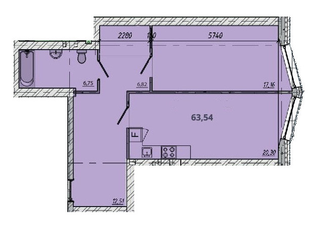 ЖК Європейський квартал: планування 2-кімнатної квартири 63.54 м²