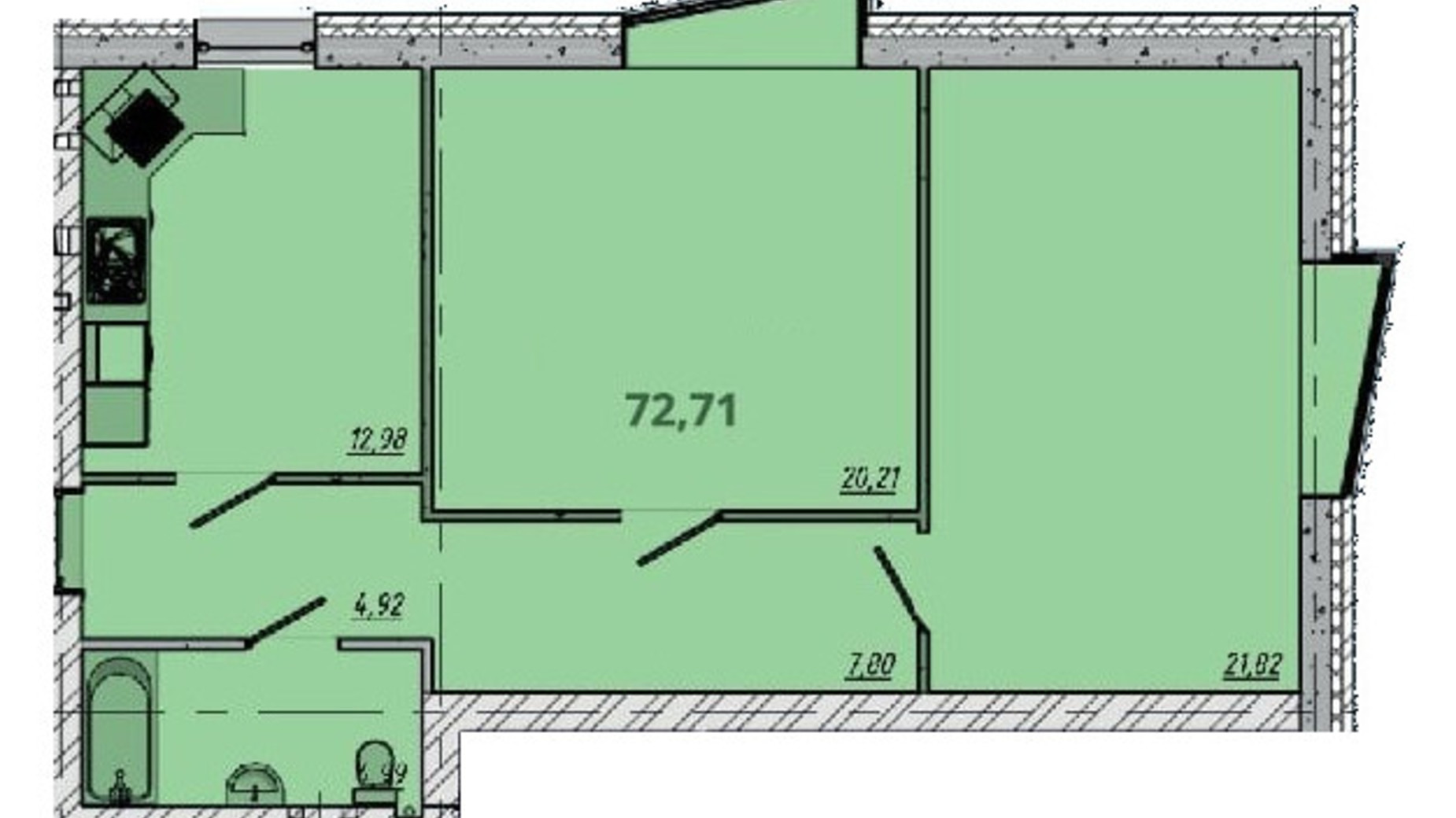 Планировка 2-комнатной квартиры в ЖК Европейский квартал 72.71 м², фото 550079