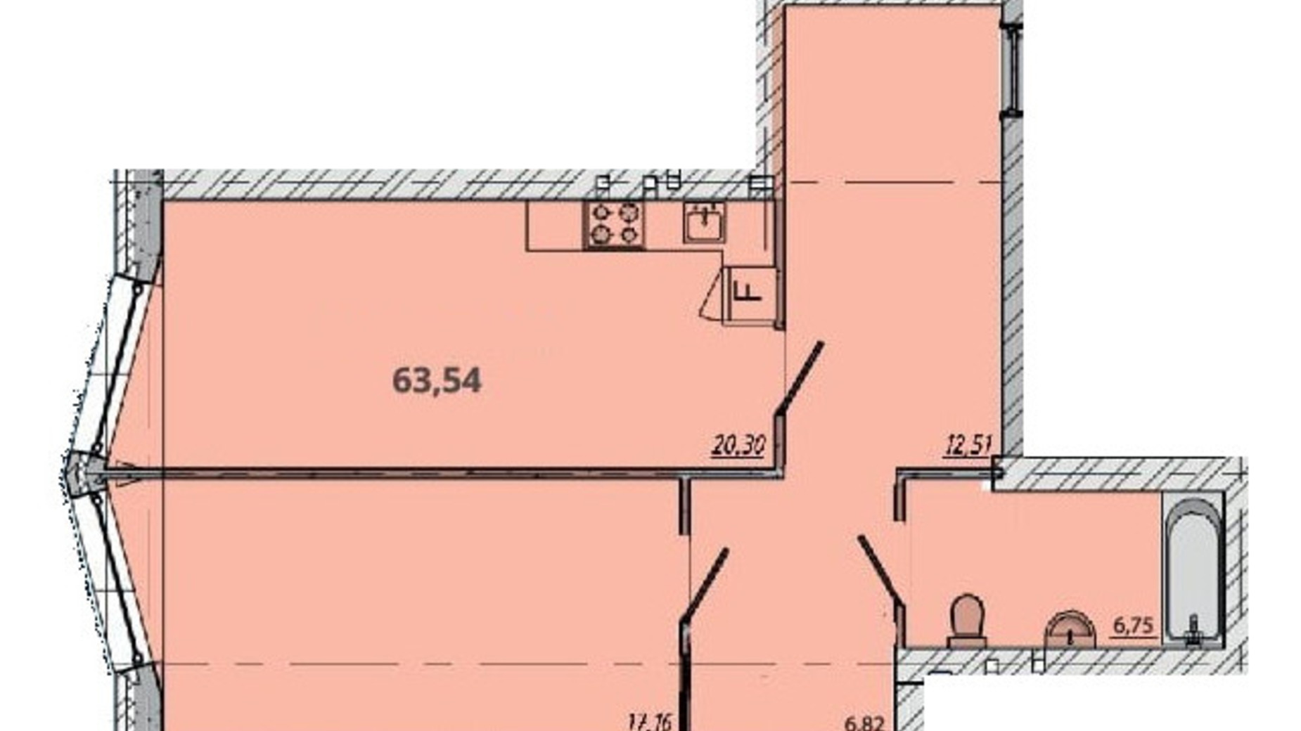 Планировка 1-комнатной квартиры в ЖК Европейский квартал 63.54 м², фото 550084