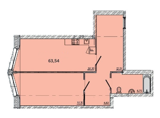 ЖК Европейский квартал: планировка 1-комнатной квартиры 63.54 м²