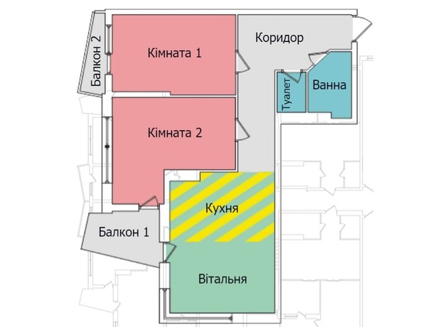 ЖК Киевский: планировка 2-комнатной квартиры 62.6 м²