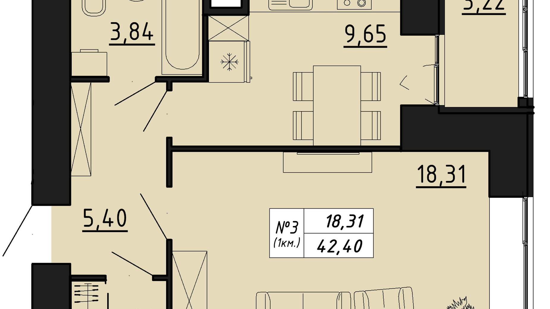 Планировка 1-комнатной квартиры в ЖК Freedom 42.4 м², фото 550110