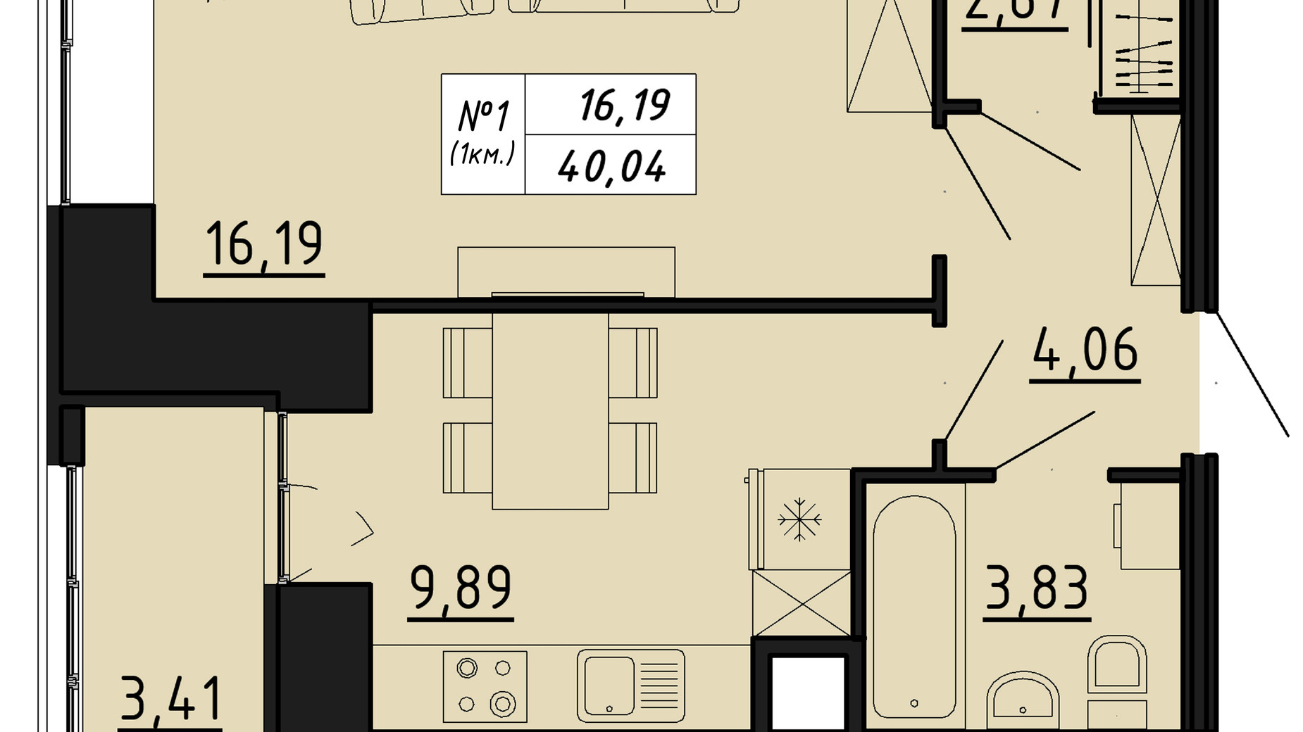 Планировка 1-комнатной квартиры в ЖК Freedom 40.04 м², фото 550114