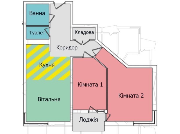 ЖК Київський: планування 2-кімнатної квартири 70.5 м²