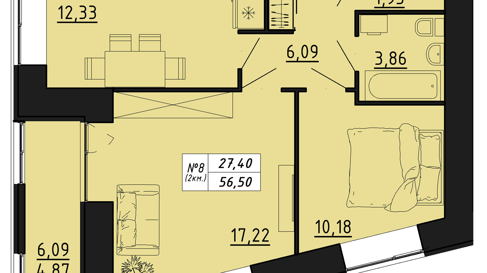 Планировка 2-комнатной квартиры в ЖК Freedom 56.5 м², фото 550119