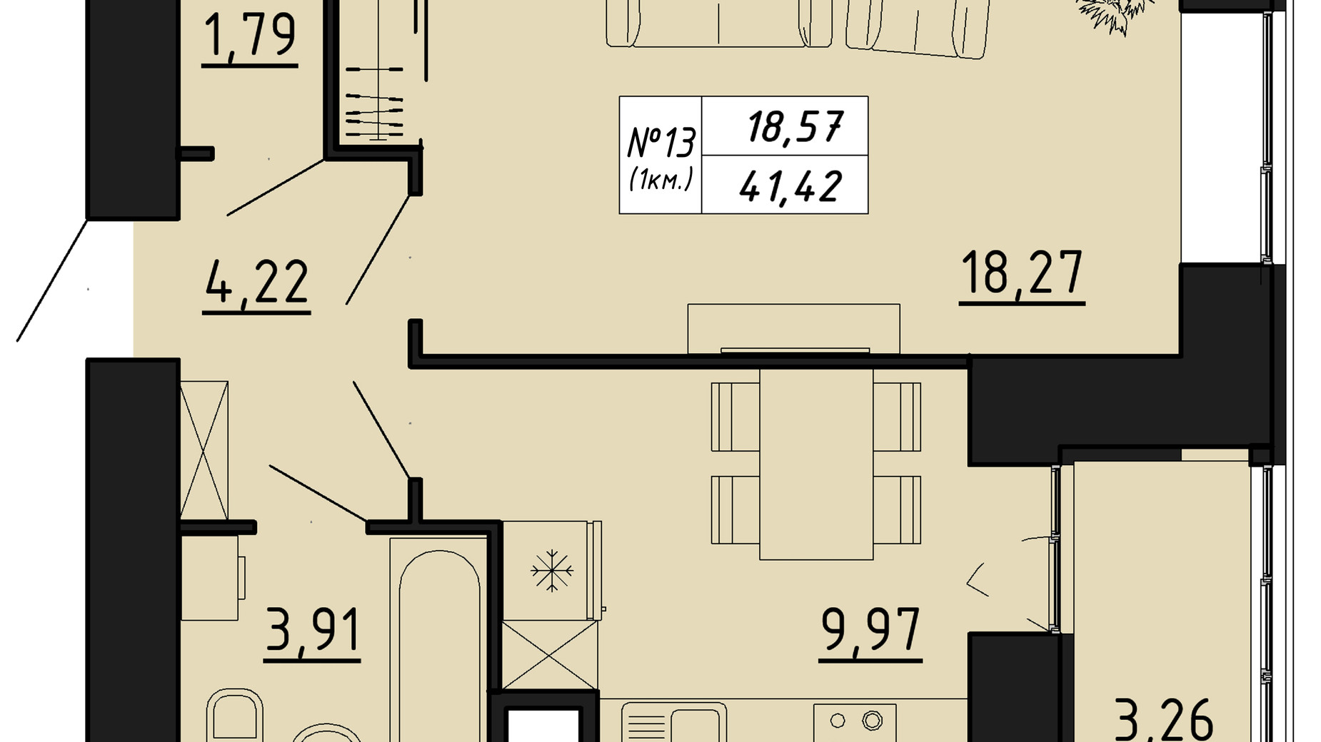 Планировка 1-комнатной квартиры в ЖК Freedom 41.42 м², фото 550129