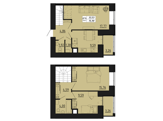 ЖК Freedom: планировка 3-комнатной квартиры 75.9 м²
