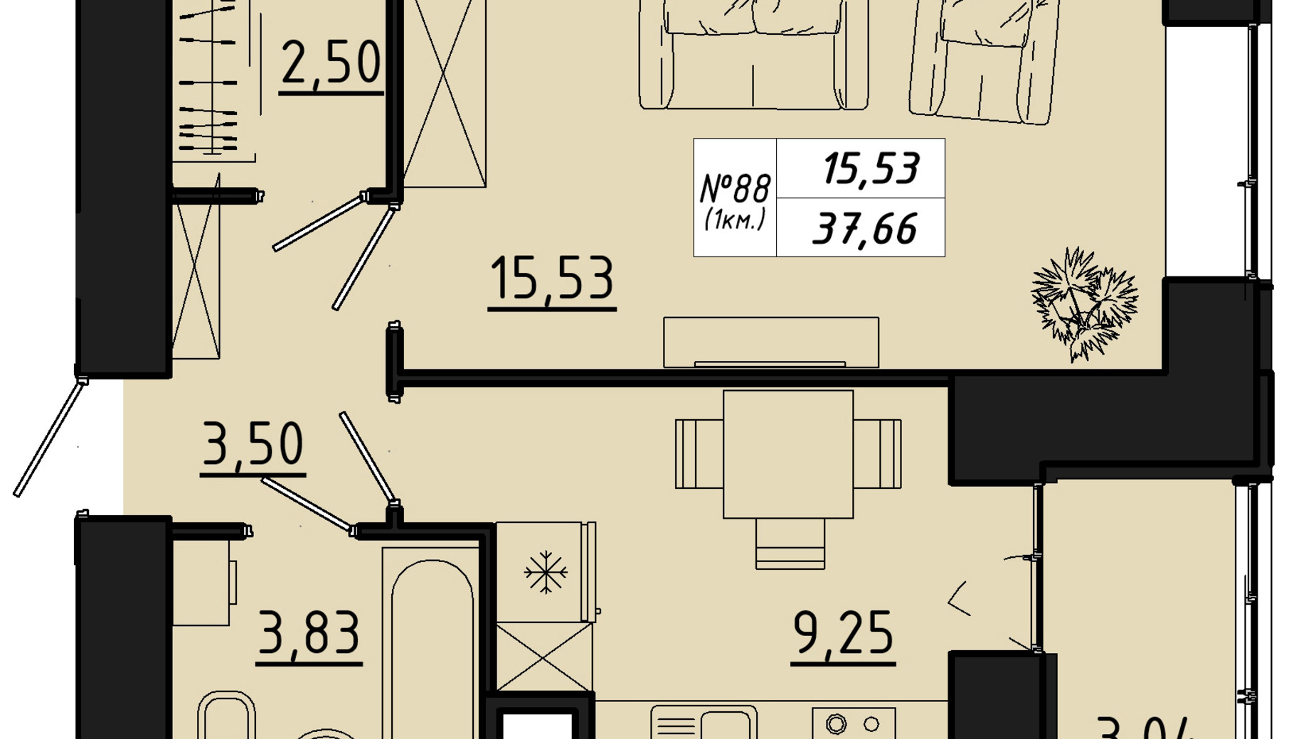Планировка 1-комнатной квартиры в ЖК Freedom 37.66 м², фото 550136