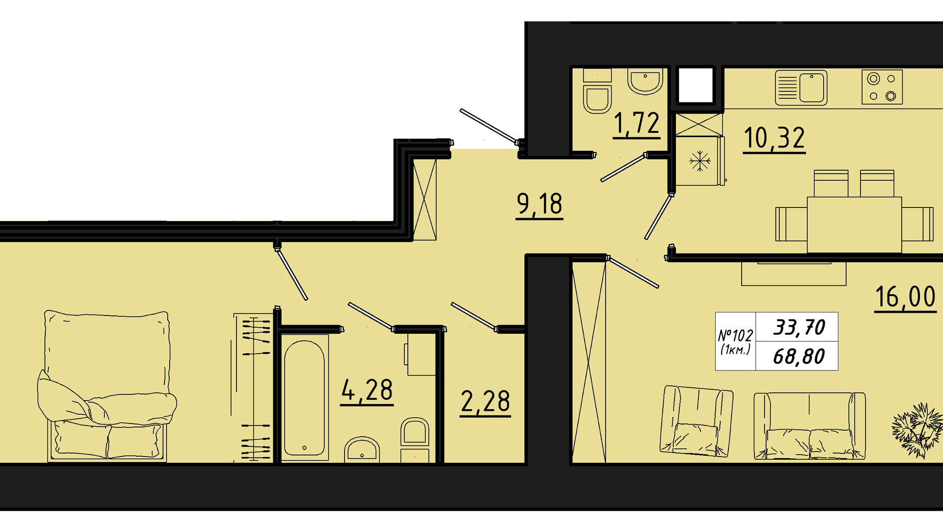Планування 2-кімнатної квартири в ЖК Freedom 68.8 м², фото 550141