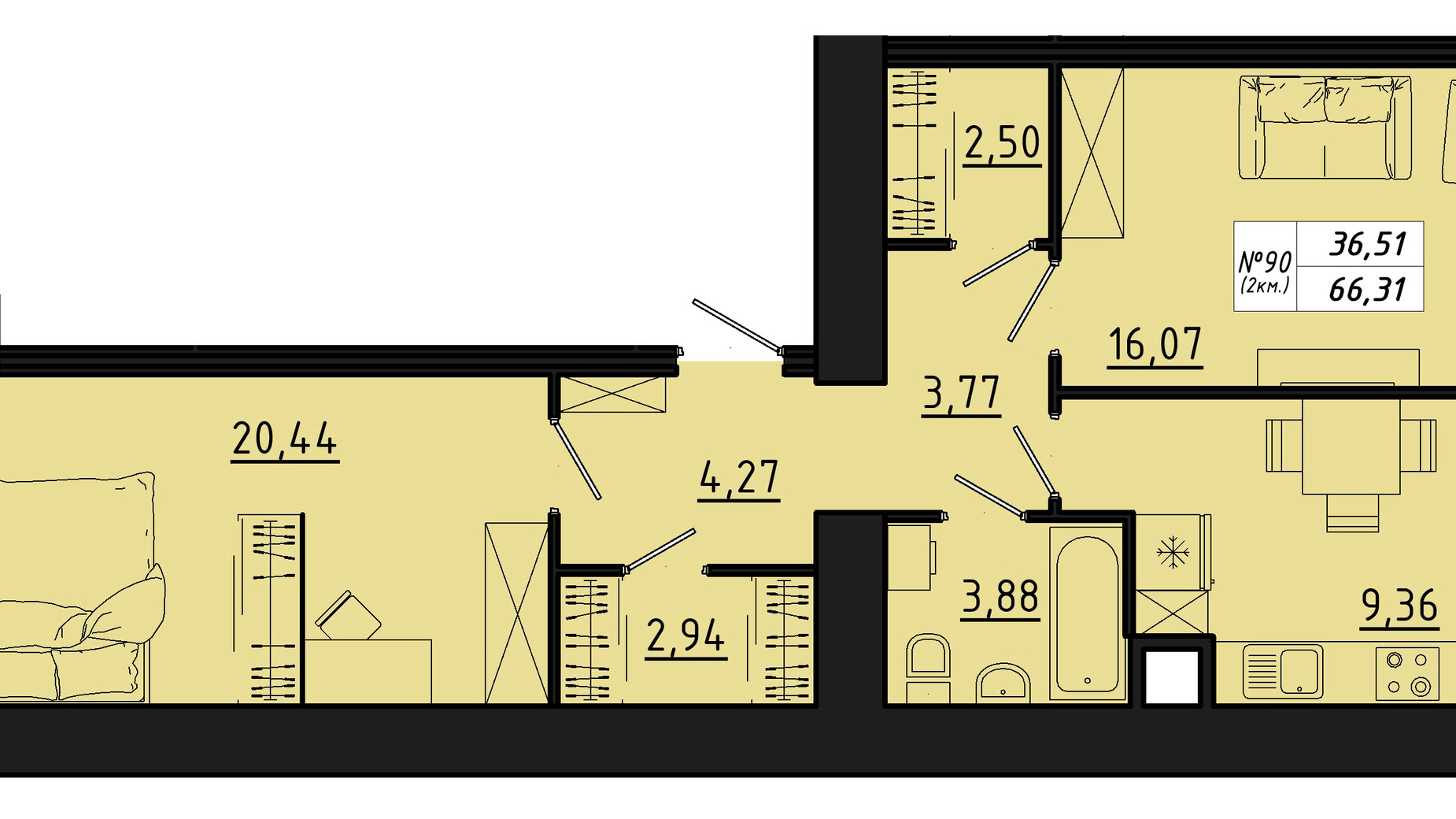 Планировка 2-комнатной квартиры в ЖК Freedom 66.31 м², фото 550144