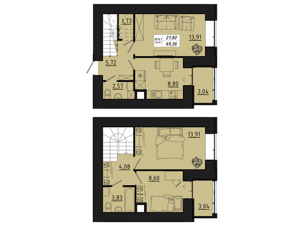 ЖК Freedom: планування 3-кімнатної квартири 69.26 м²