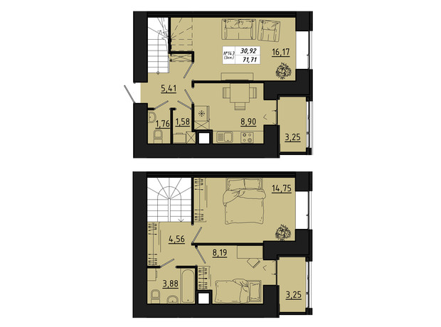 ЖК Freedom: планування 3-кімнатної квартири 71.71 м²