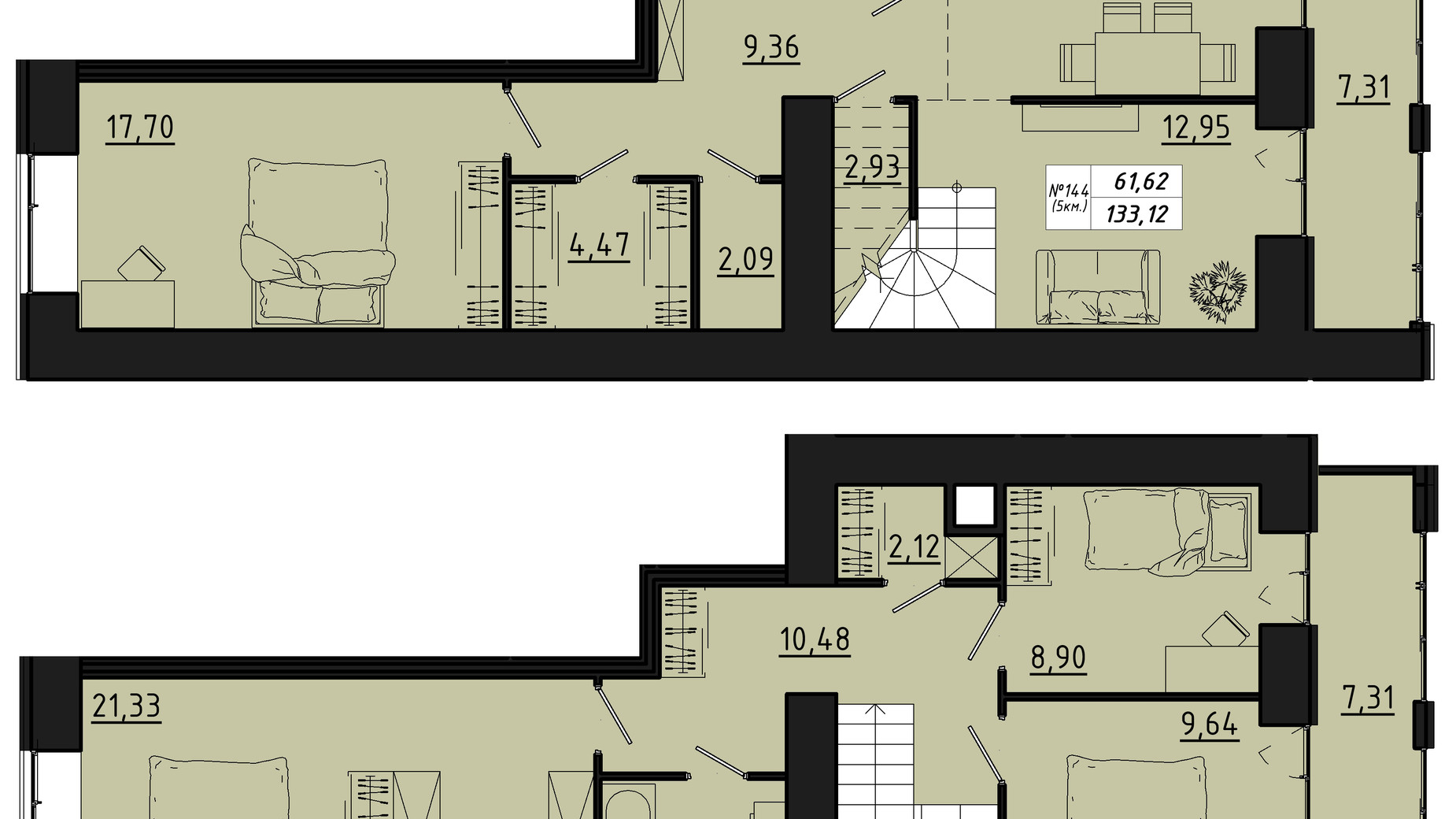 Планировка много­уровневой квартиры в ЖК Freedom 133.12 м², фото 550155