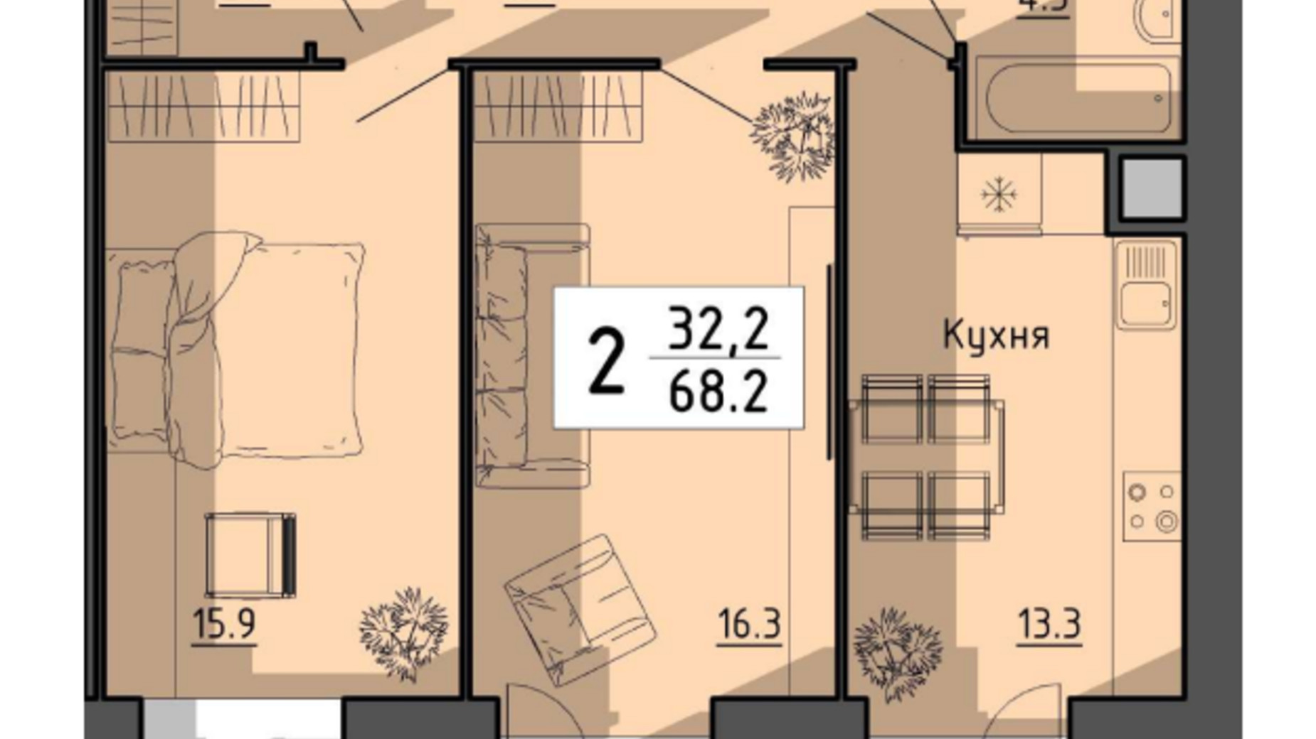 Планировка 2-комнатной квартиры в ЖК Файне місто 68.2 м², фото 550404