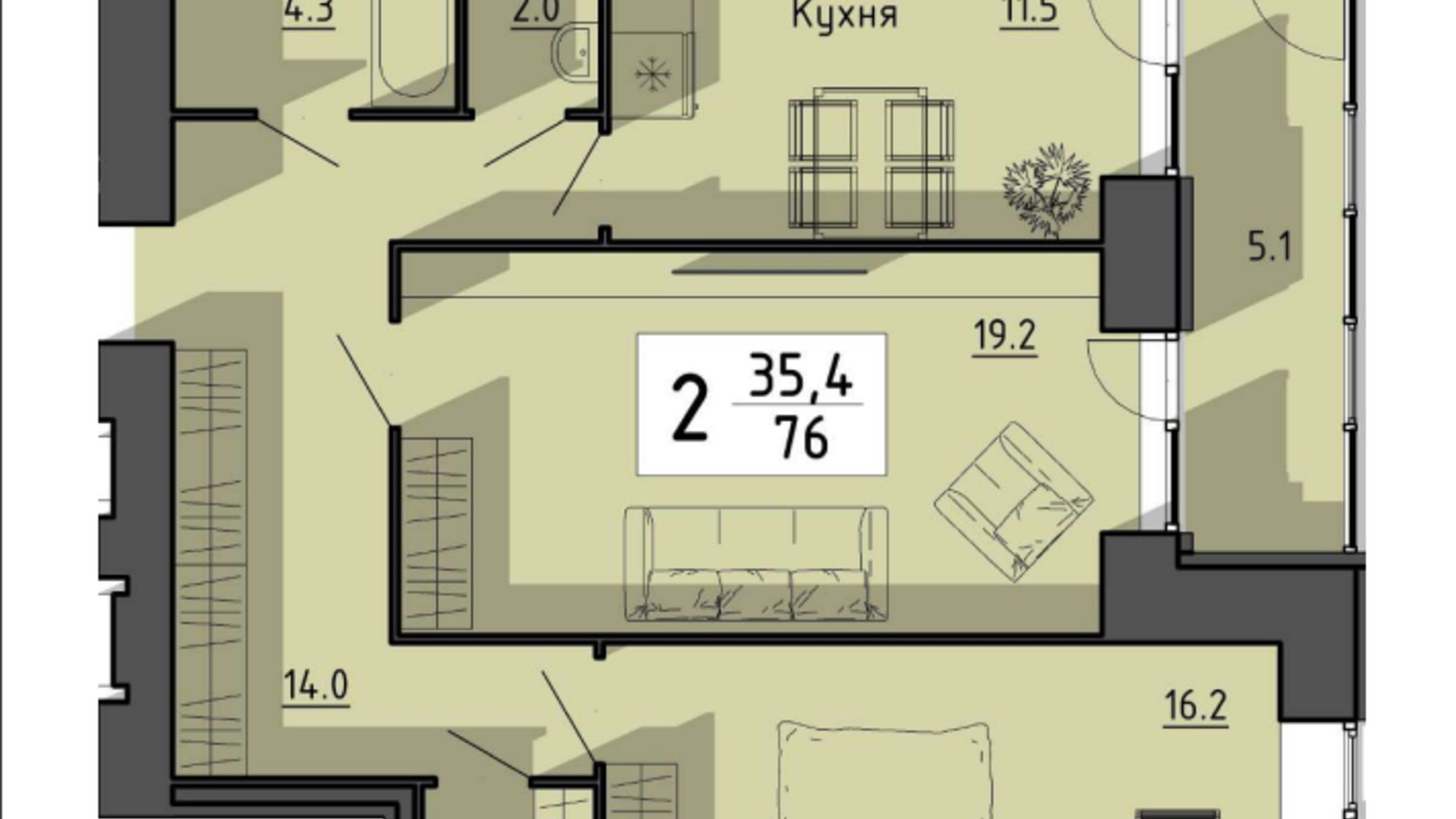 Планировка 2-комнатной квартиры в ЖК Файне місто 76 м², фото 550407