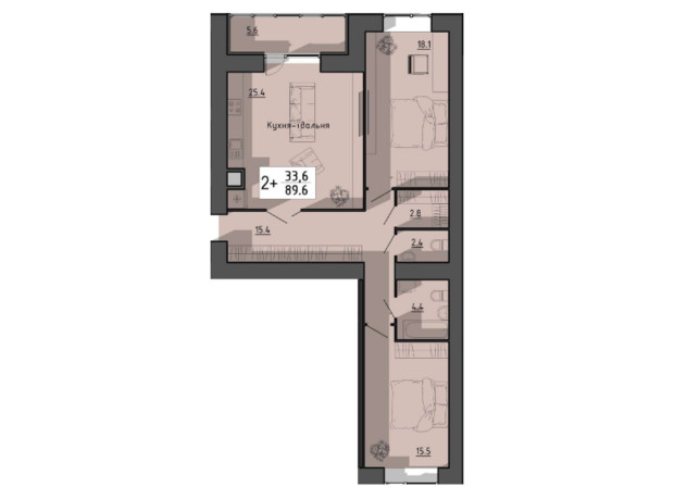 ЖК Файне місто: планировка 2-комнатной квартиры 89.6 м²