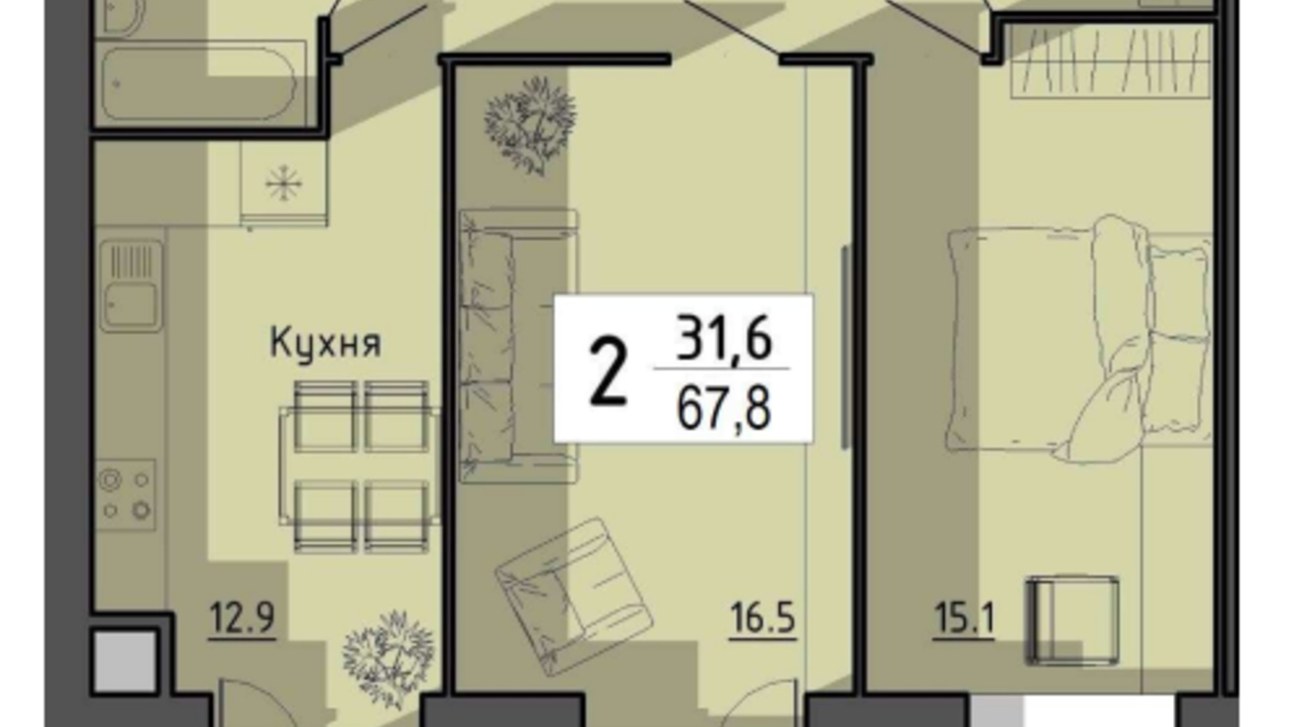 Планировка 2-комнатной квартиры в ЖК Файне місто 67.8 м², фото 550417