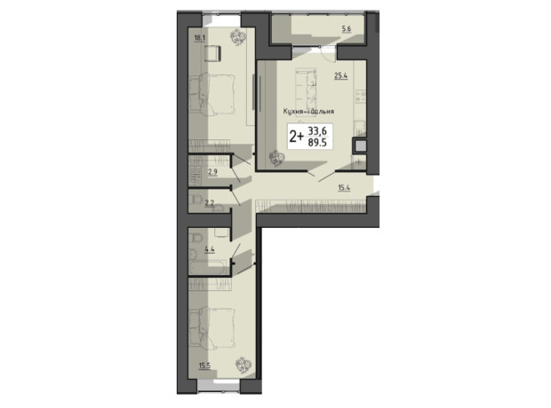 ЖК Файне місто: планування 2-кімнатної квартири 89.5 м²