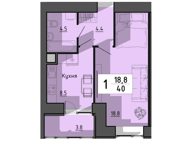 ЖК Файне місто: планування 1-кімнатної квартири 40 м²