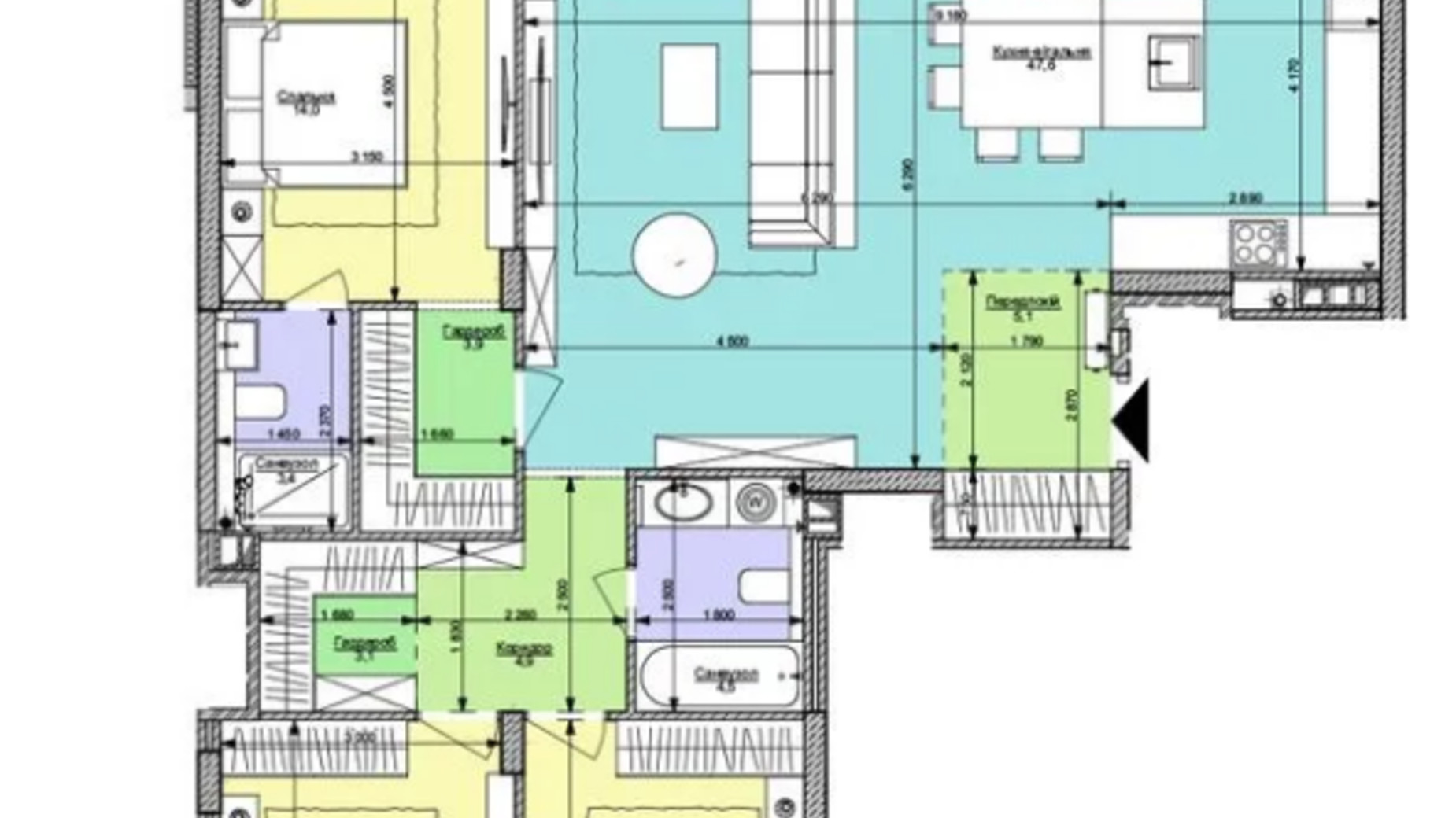 Планировка 3-комнатной квартиры в ЖК Файна Таун 113.3 м², фото 550465