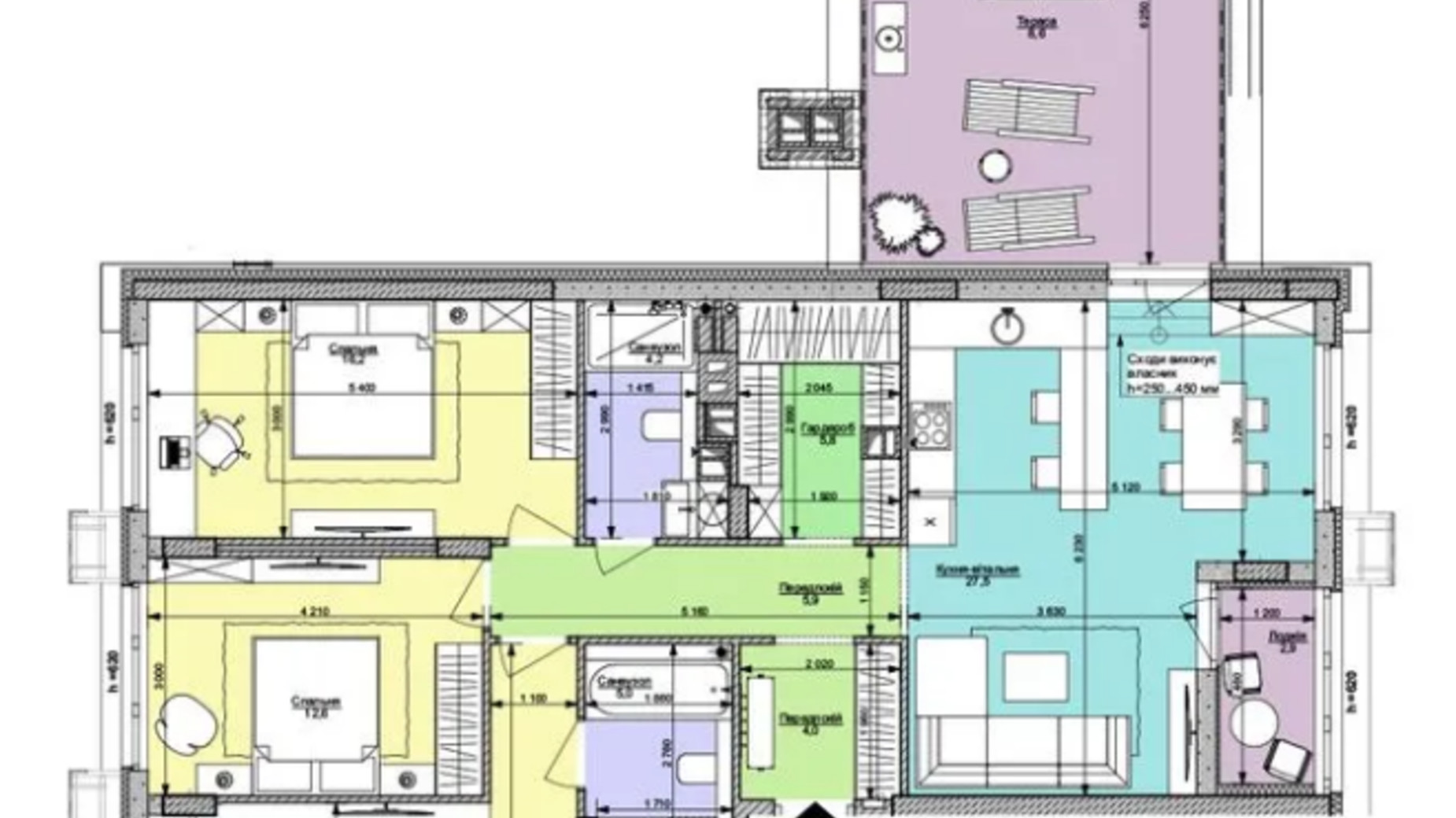 Планировка 3-комнатной квартиры в ЖК Файна Таун 114.8 м², фото 550466
