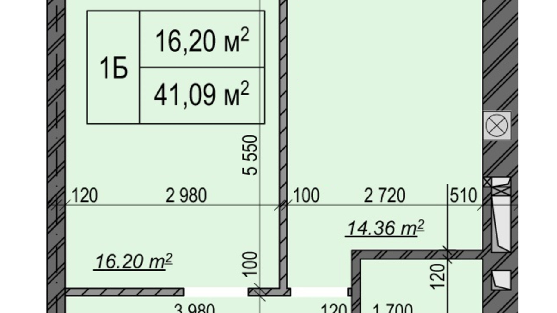 Планировка 1-комнатной квартиры в ЖК Олимп 40.18 м², фото 550498