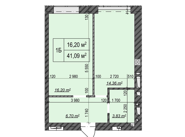 ЖК Олимп: планировка 1-комнатной квартиры 40.18 м²