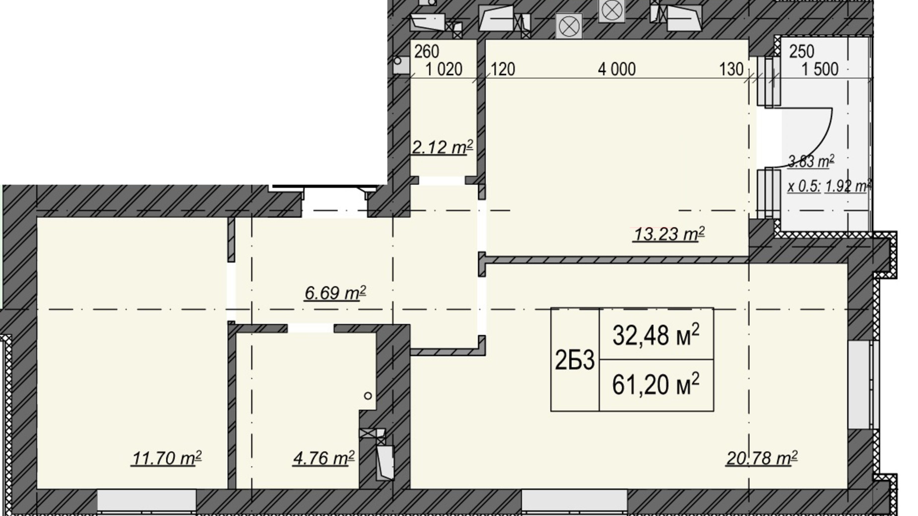 Планування 2-кімнатної квартири в ЖК Олімп 61.2 м², фото 550515