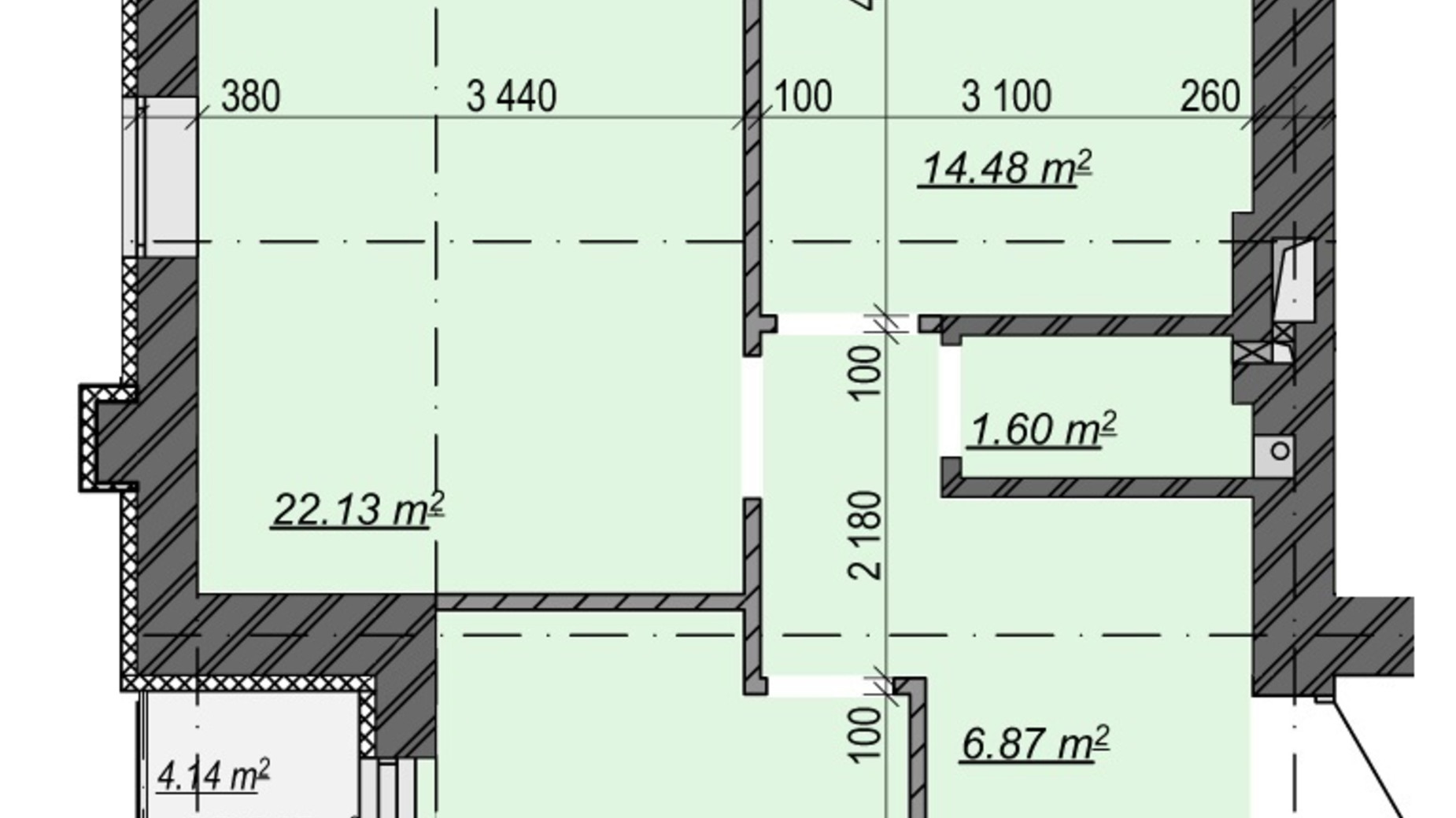 Планировка 2-комнатной квартиры в ЖК Олимп 61.36 м², фото 550522