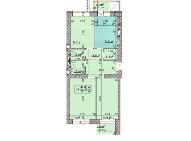 ЖК Олимп: планировка 3-комнатной квартиры 79.75 м²