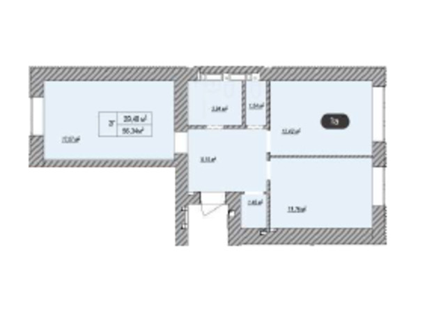 ЖК Олимп: планировка 2-комнатной квартиры 56.34 м²