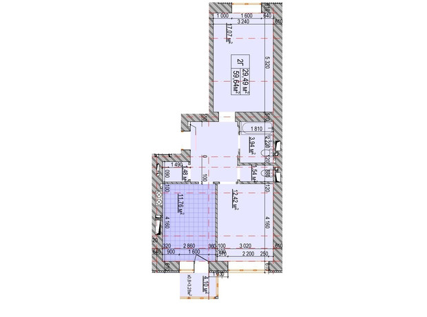 ЖК Олімп: планування 2-кімнатної квартири 59.64 м²