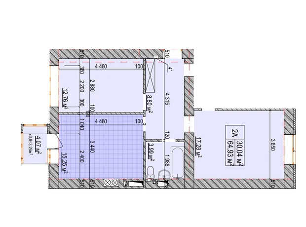 ЖК Олимп: планировка 2-комнатной квартиры 64.93 м²