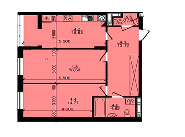 Жилой квартал Continent: планировка 2-комнатной квартиры 65.7 м²