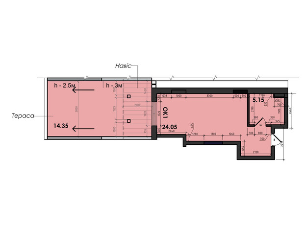 ЖК Avinion: планування 1-кімнатної квартири 43.6 м²